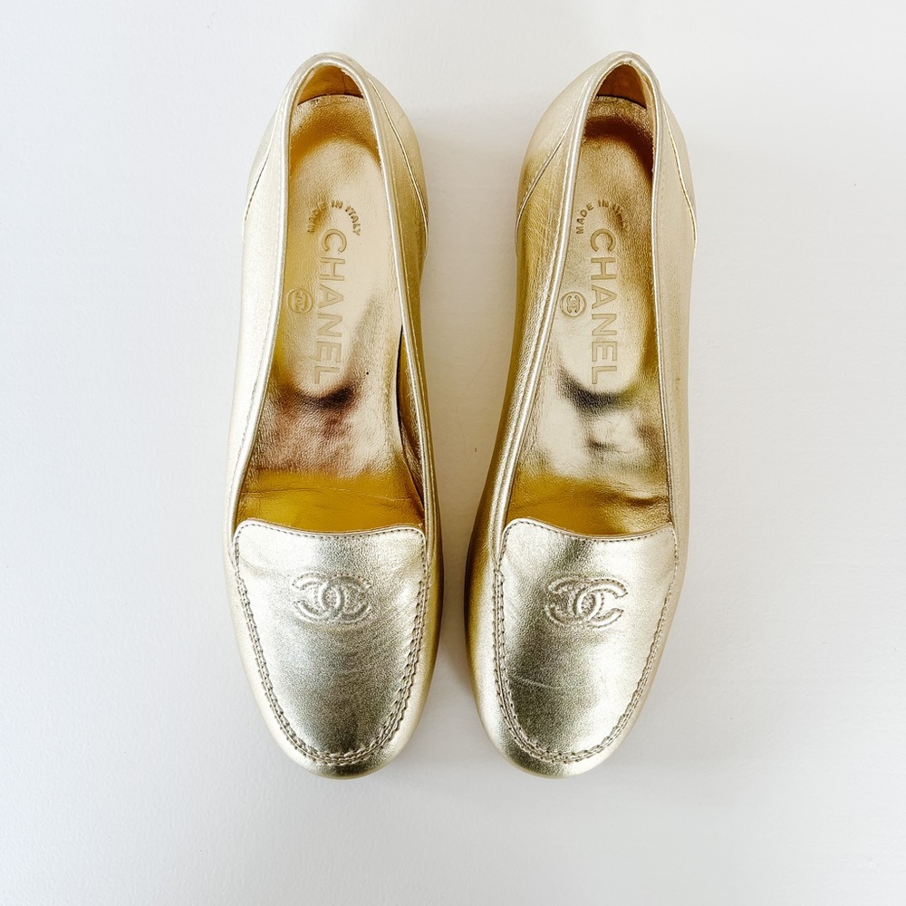 Rare Chanel Gold Metallic Loafers